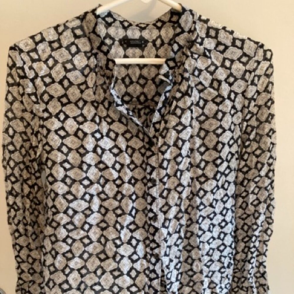 Club Monaco Bib Collar Black and White Blouse Size M